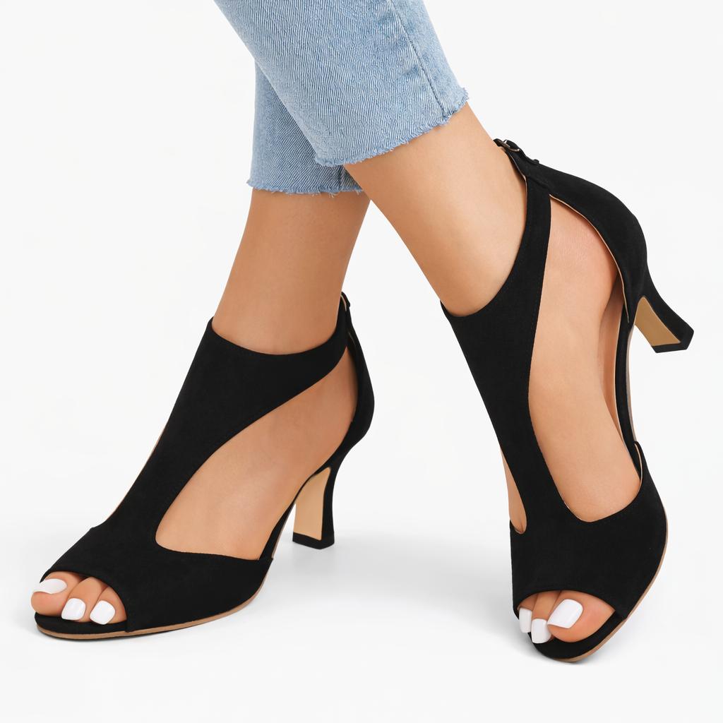 Women's Heeled Sandals with Cushioned Footbed and Cut-Out Design-Jivoca