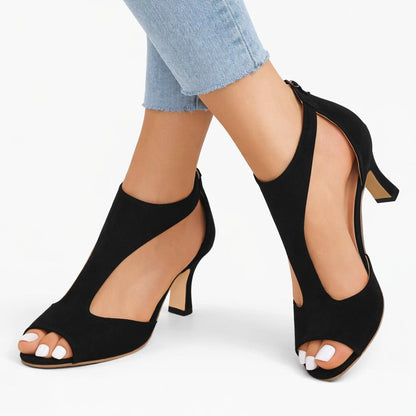 Women's Heeled Sandals with Cushioned Footbed and Cut-Out Design-Jivoca