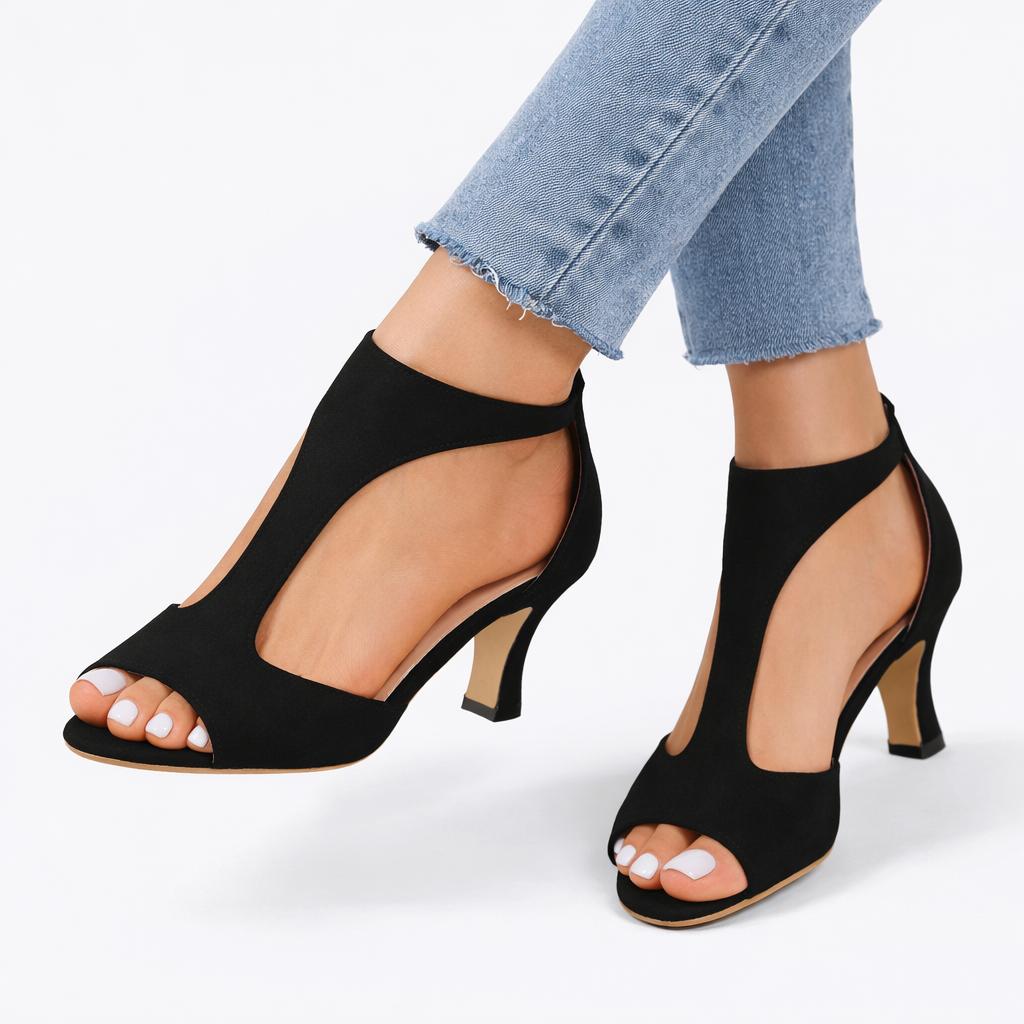 Women's Heeled Sandals with Cushioned Footbed and Cut-Out Design-Jivoca
