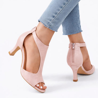 Women's Heeled Sandals with Cushioned Footbed and Cut-Out Design-Jivoca
