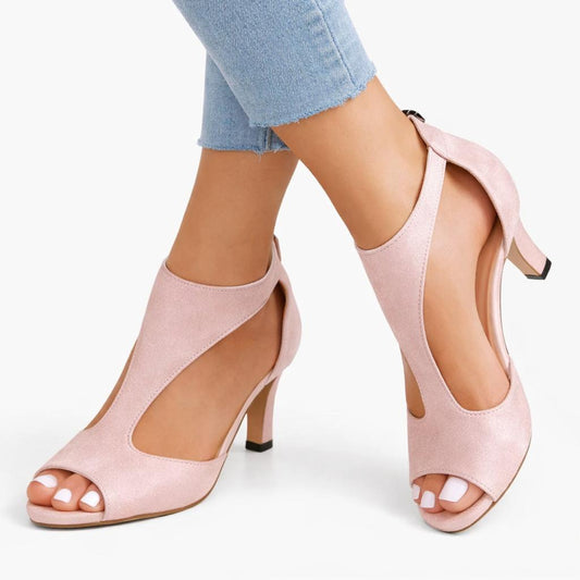Women's Heeled Sandals with Cushioned Footbed and Cut-Out Design-Jivoca