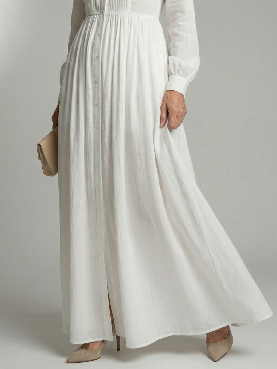 Women's Long Sleeve Maxi Dress With Button Front And Pockets-Jivoca