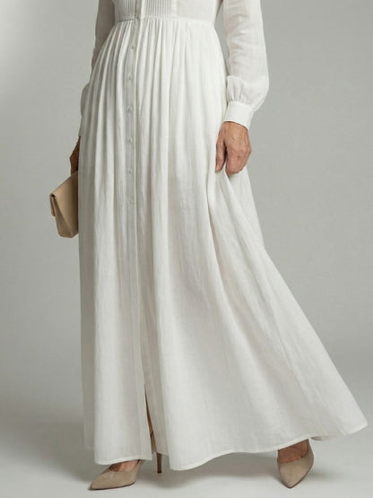Women's Long Sleeve Maxi Dress With Button Front And Pockets-Jivoca