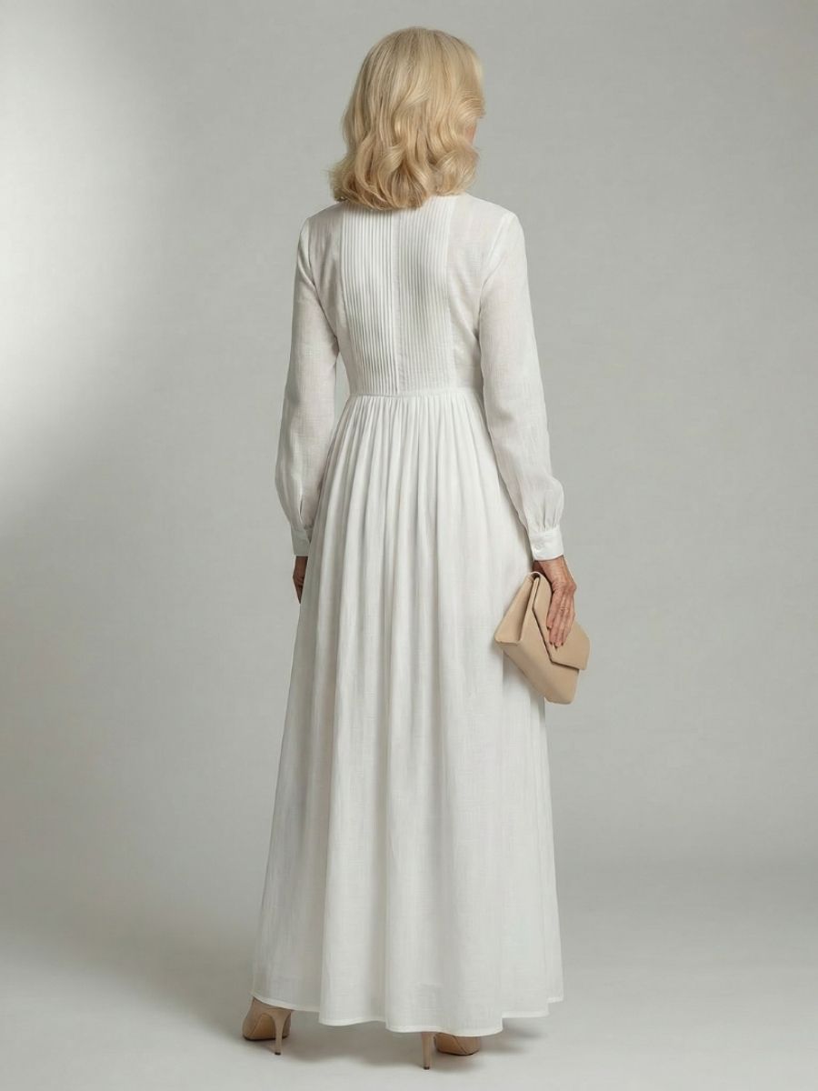 Women's Long Sleeve Maxi Dress With Button Front And Pockets-Jivoca
