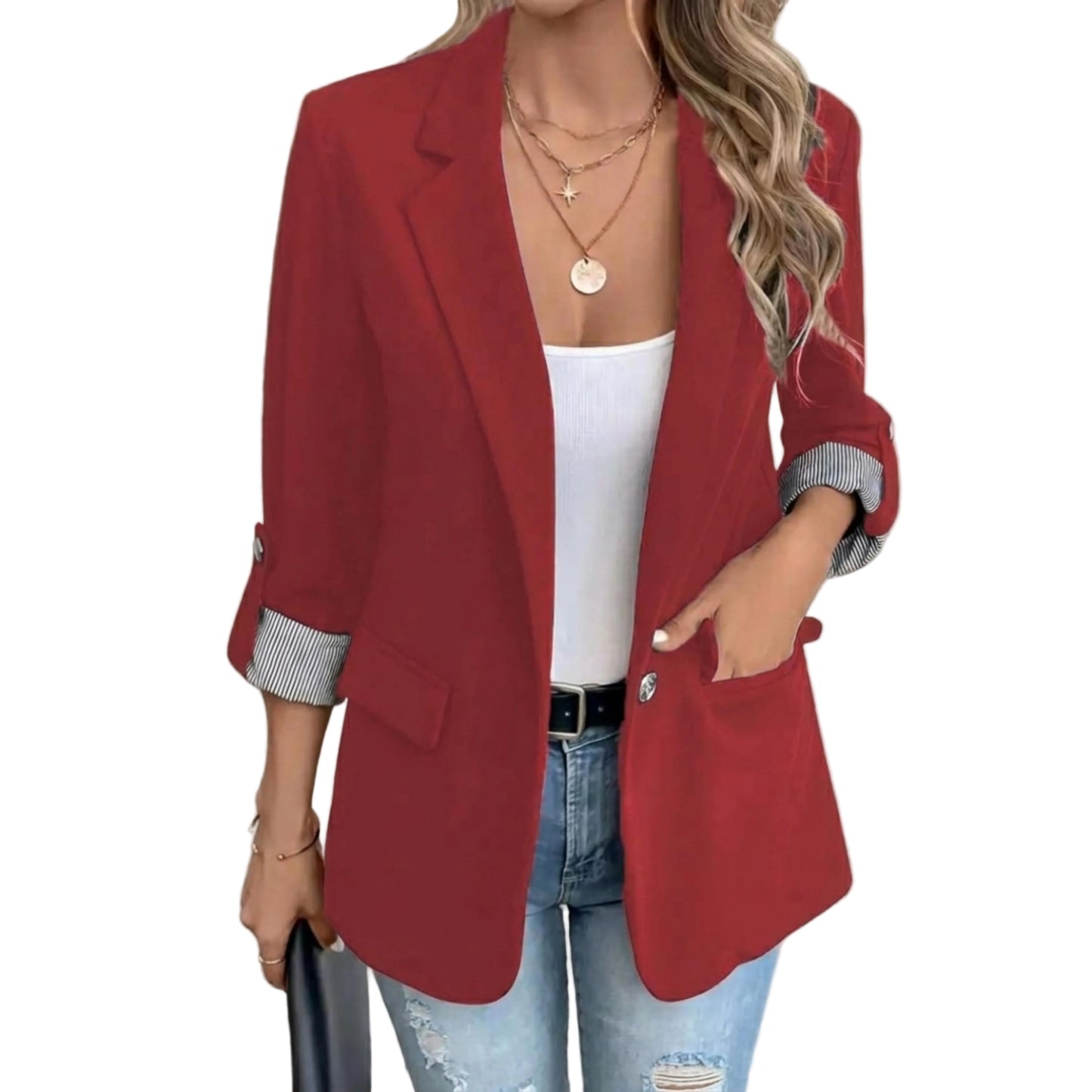 Women's Long Sleeve Open Front Office Blazer-Jivoca