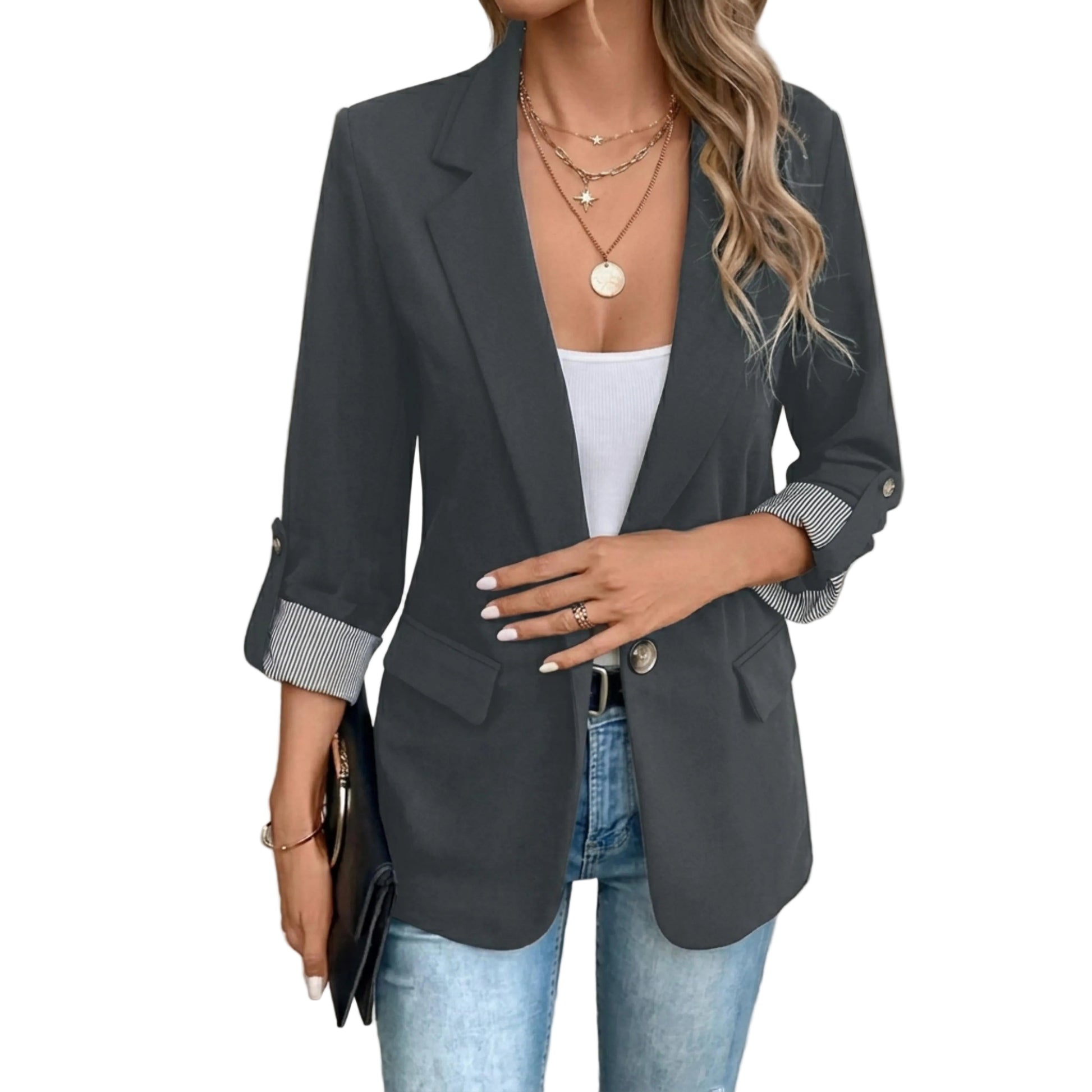 Women's Long Sleeve Open Front Office Blazer-Jivoca
