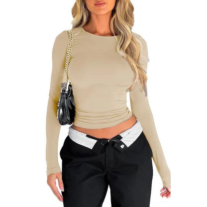 Women's Long Sleeve Top With Round Neck-Jivoca