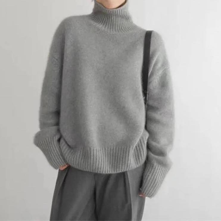 Women's Long Sleeve Turtleneck Knit Sweater-Jivoca