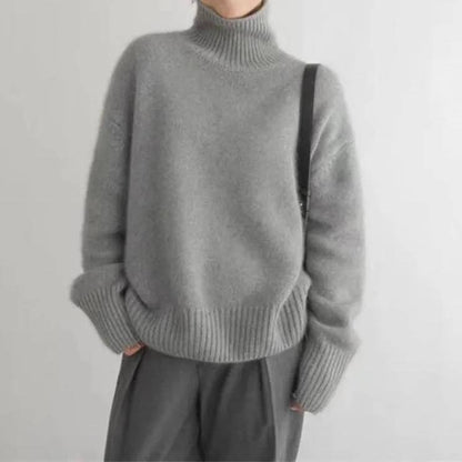 Women's Long Sleeve Turtleneck Knit Sweater-Jivoca