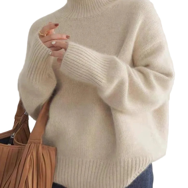 Women's Long Sleeve Turtleneck Knit Sweater-Jivoca
