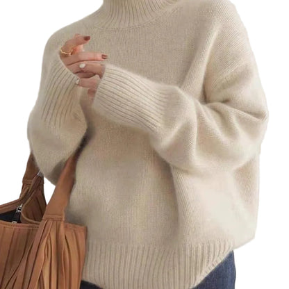 Women's Long Sleeve Turtleneck Knit Sweater-Jivoca