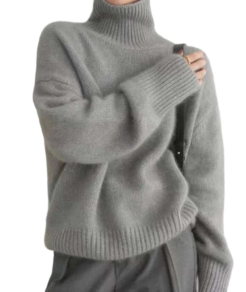 Women's Long Sleeve Turtleneck Knit Sweater-Jivoca