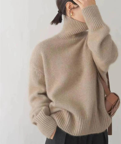 Women's Long Sleeve Turtleneck Knit Sweater-Jivoca