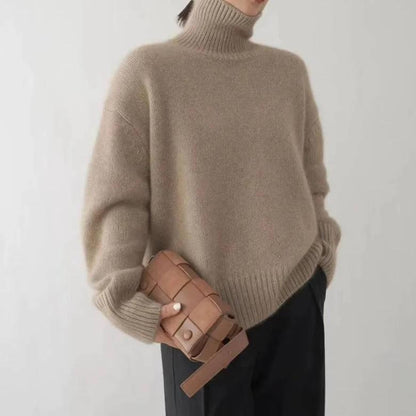 Women's Long Sleeve Turtleneck Knit Sweater-Jivoca
