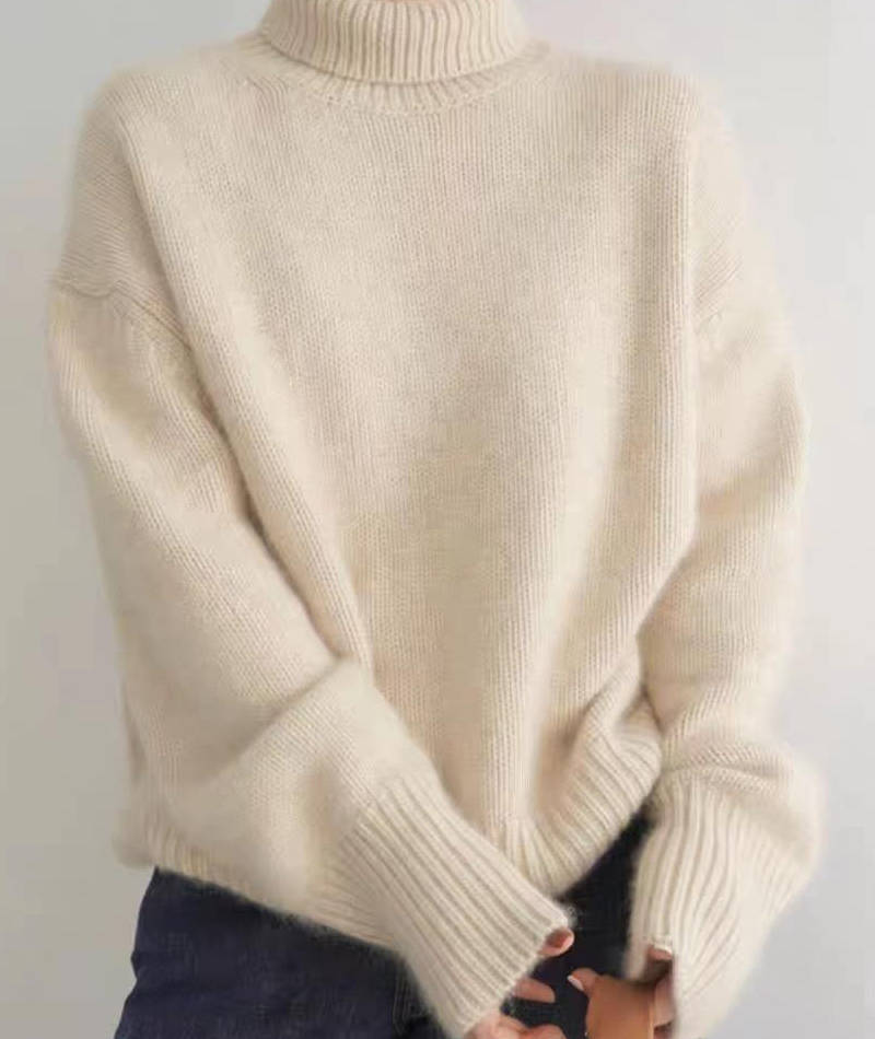 Women's Long Sleeve Turtleneck Knit Sweater-Jivoca