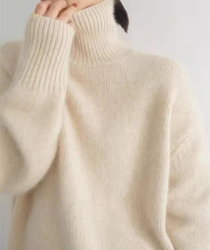 Women's Long Sleeve Turtleneck Knit Sweater-Jivoca