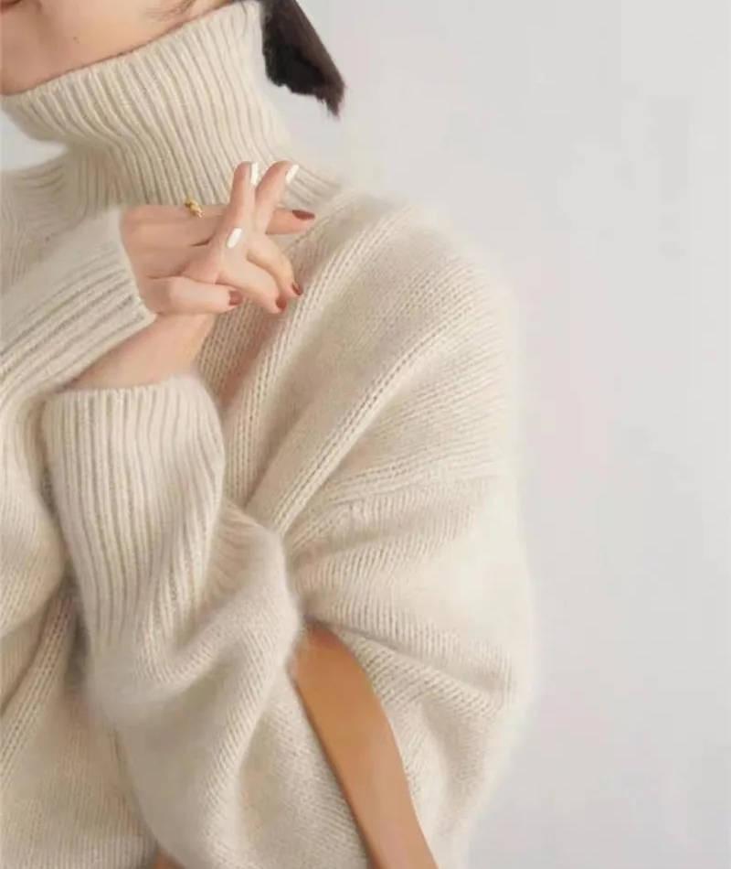 Women's Long Sleeve Turtleneck Knit Sweater-Jivoca