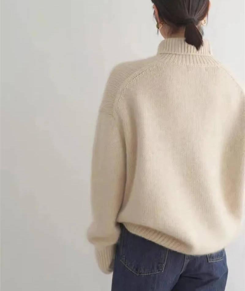 Women's Long Sleeve Turtleneck Knit Sweater-Jivoca