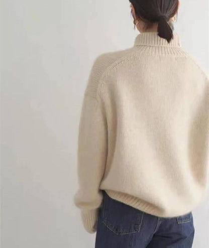 Women's Long Sleeve Turtleneck Knit Sweater-Jivoca