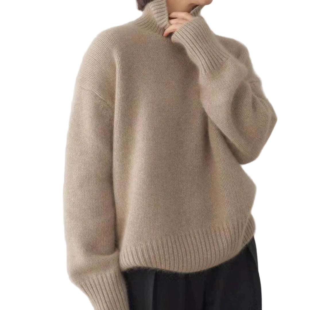 Women's Long Sleeve Turtleneck Knit Sweater-Jivoca