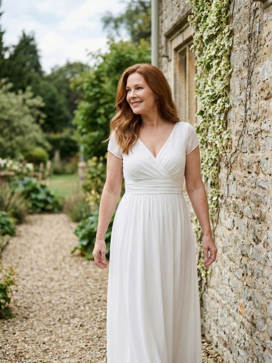 Women's Maxi Dress With Wrap-Style Bodice And Short Sleeves-Jivoca