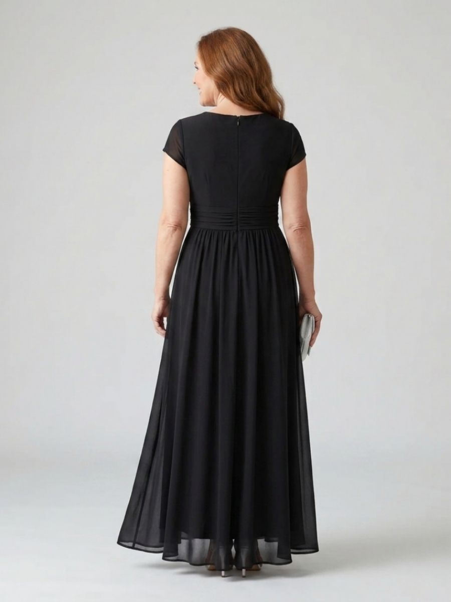Women's Maxi Dress With Wrap-Style Bodice And Short Sleeves-Jivoca