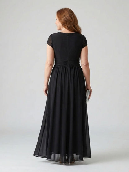 Women's Maxi Dress With Wrap-Style Bodice And Short Sleeves-Jivoca