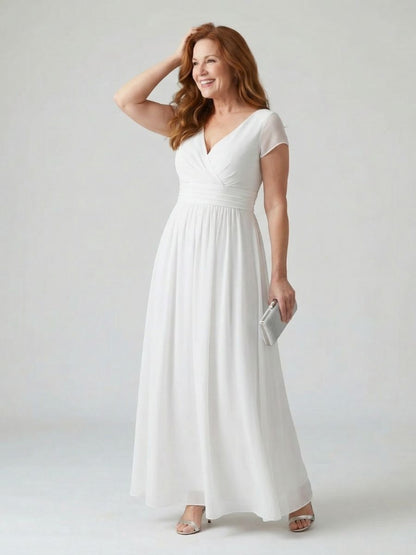 Women's Maxi Dress With Wrap-Style Bodice And Short Sleeves-Jivoca