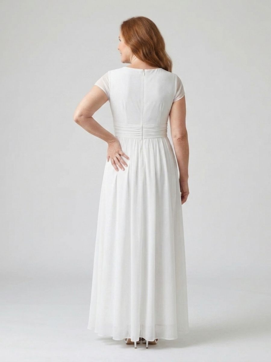 Women's Maxi Dress With Wrap-Style Bodice And Short Sleeves-Jivoca