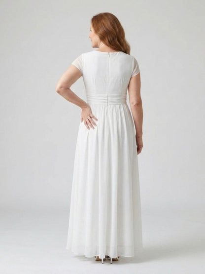 Women's Maxi Dress With Wrap-Style Bodice And Short Sleeves-Jivoca