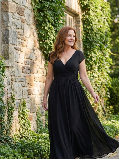 Women's Maxi Dress With Wrap-Style Bodice And Short Sleeves-Jivoca
