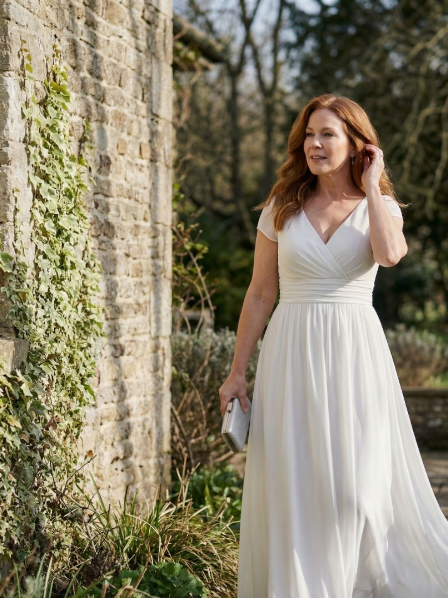 Women's Maxi Dress With Wrap-Style Bodice And Short Sleeves-Jivoca