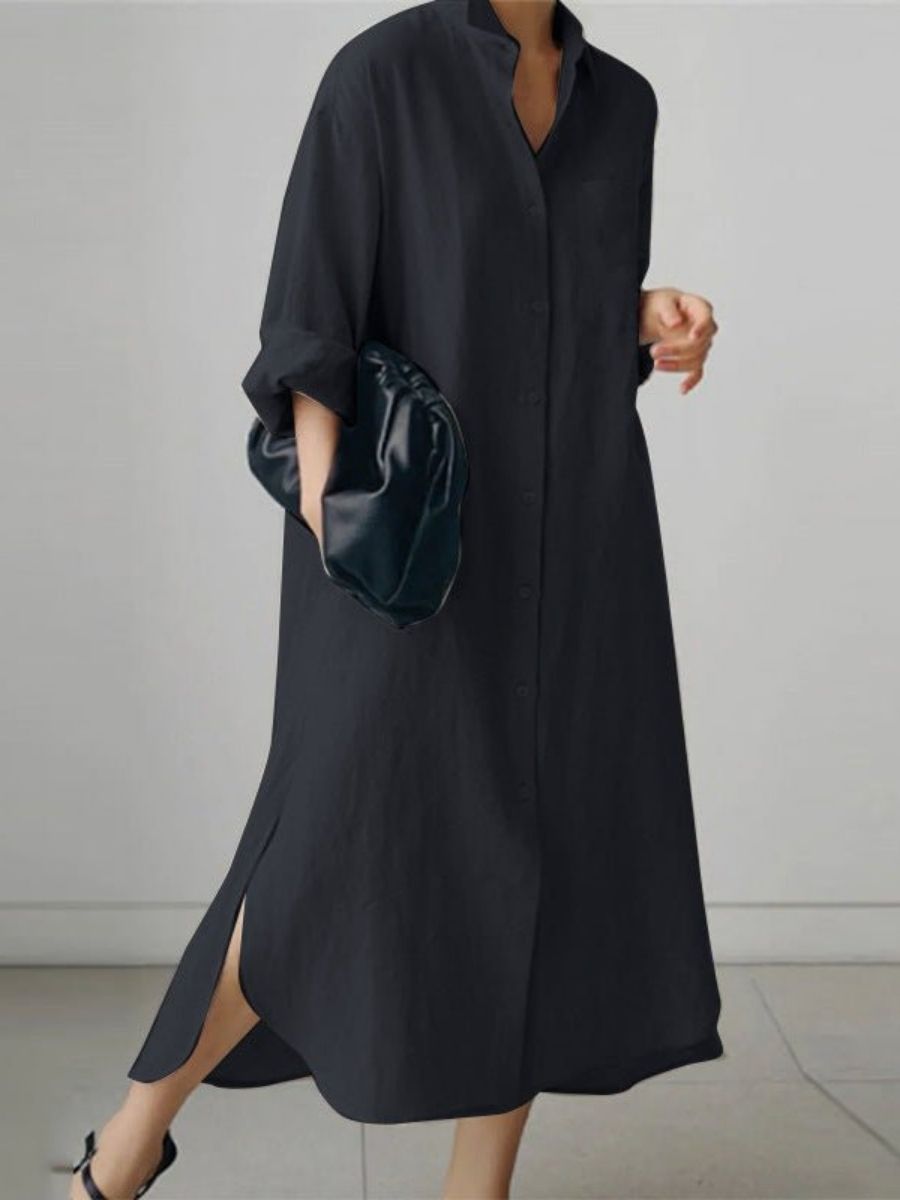 Women's Oversized Cotton Shirt Dress With Button Front-Jivoca