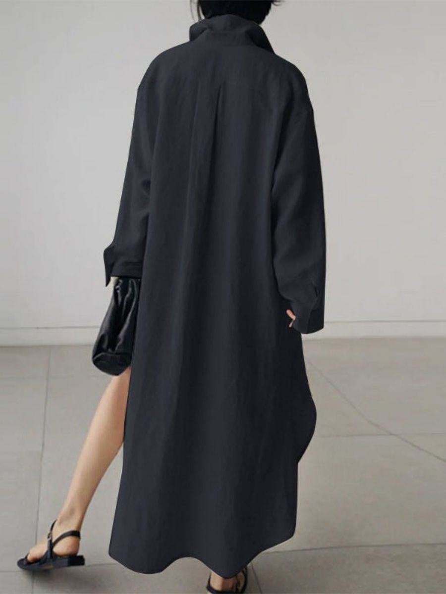 Women's Oversized Cotton Shirt Dress With Button Front-Jivoca