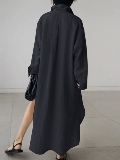 Women's Oversized Cotton Shirt Dress With Button Front-Jivoca