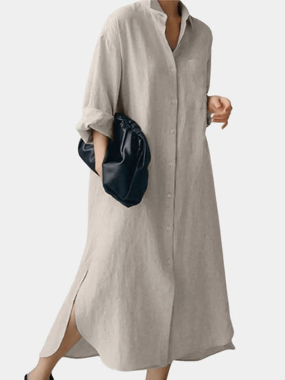 Women's Oversized Cotton Shirt Dress With Button Front-Jivoca