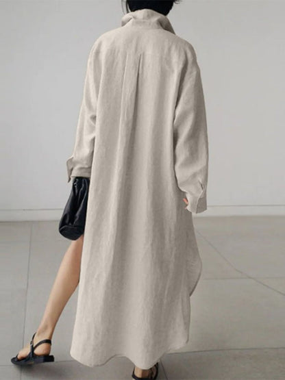 Women's Oversized Cotton Shirt Dress With Button Front-Jivoca