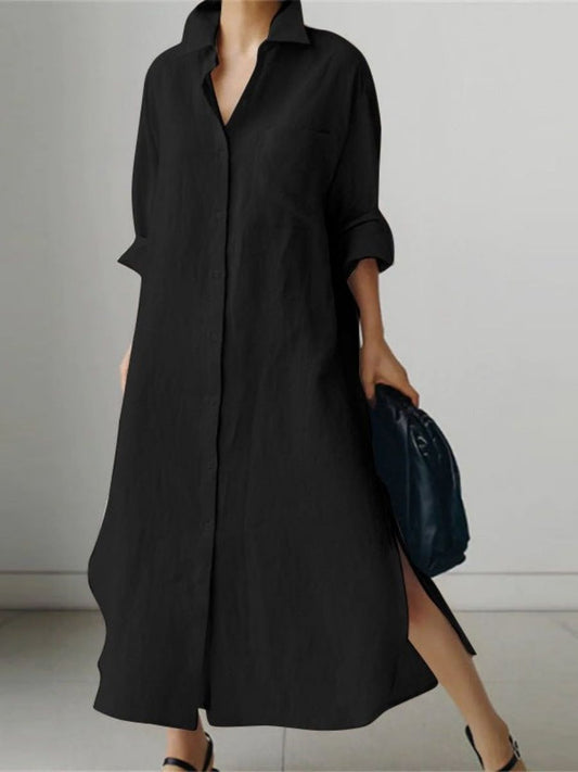 Women's Oversized Cotton Shirt Dress With Button Front-Jivoca
