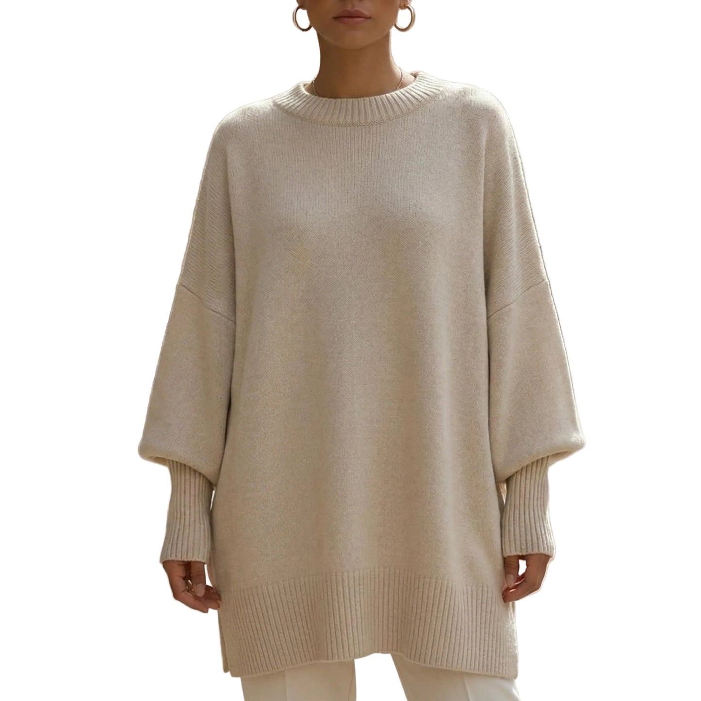 Women's Oversized Knit Sweater With Round Neck-Jivoca