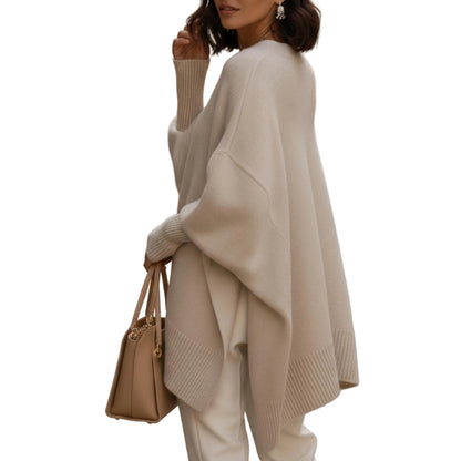 Women's Oversized Knit Sweater With Round Neck-Jivoca
