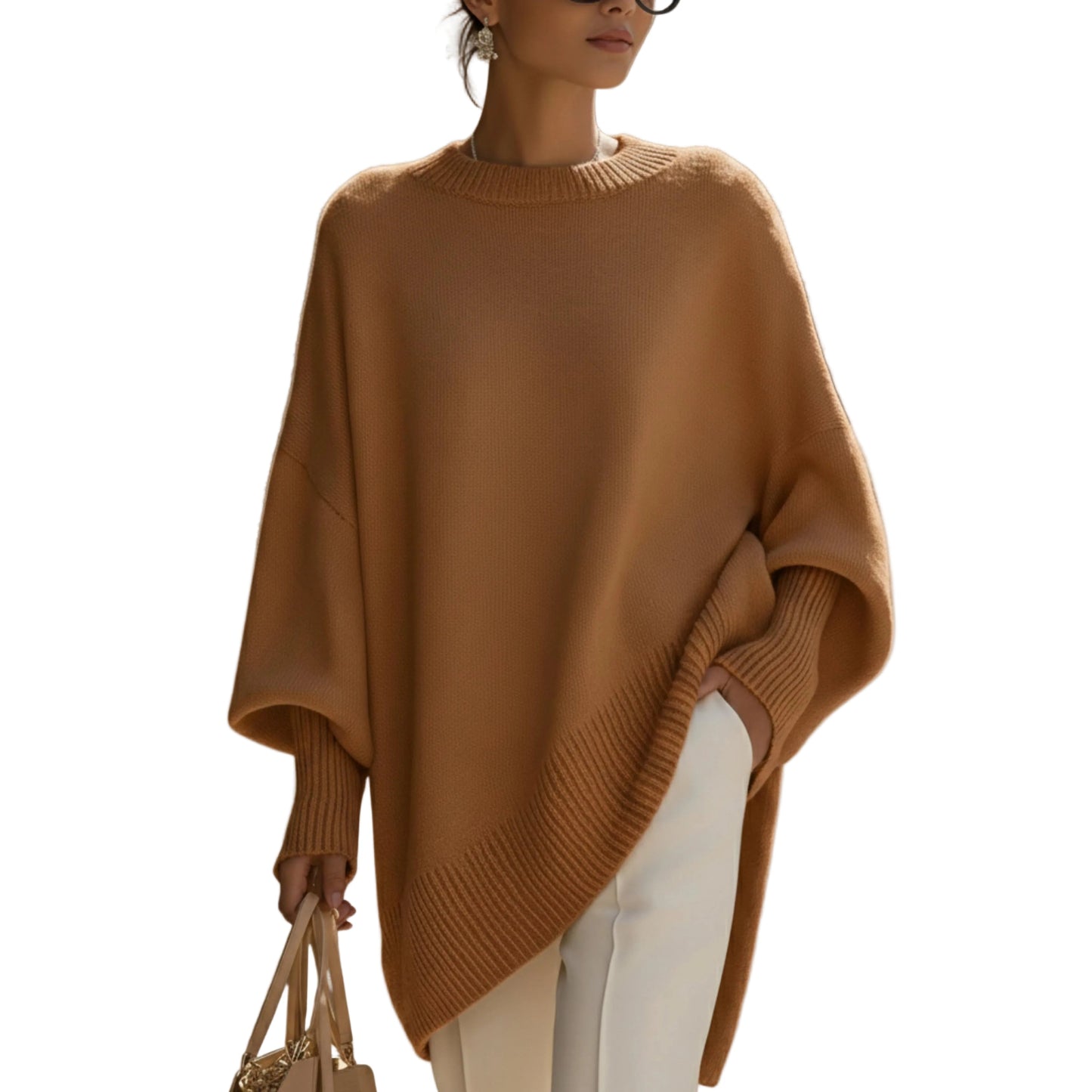 Women's Oversized Knit Sweater With Round Neck-Jivoca