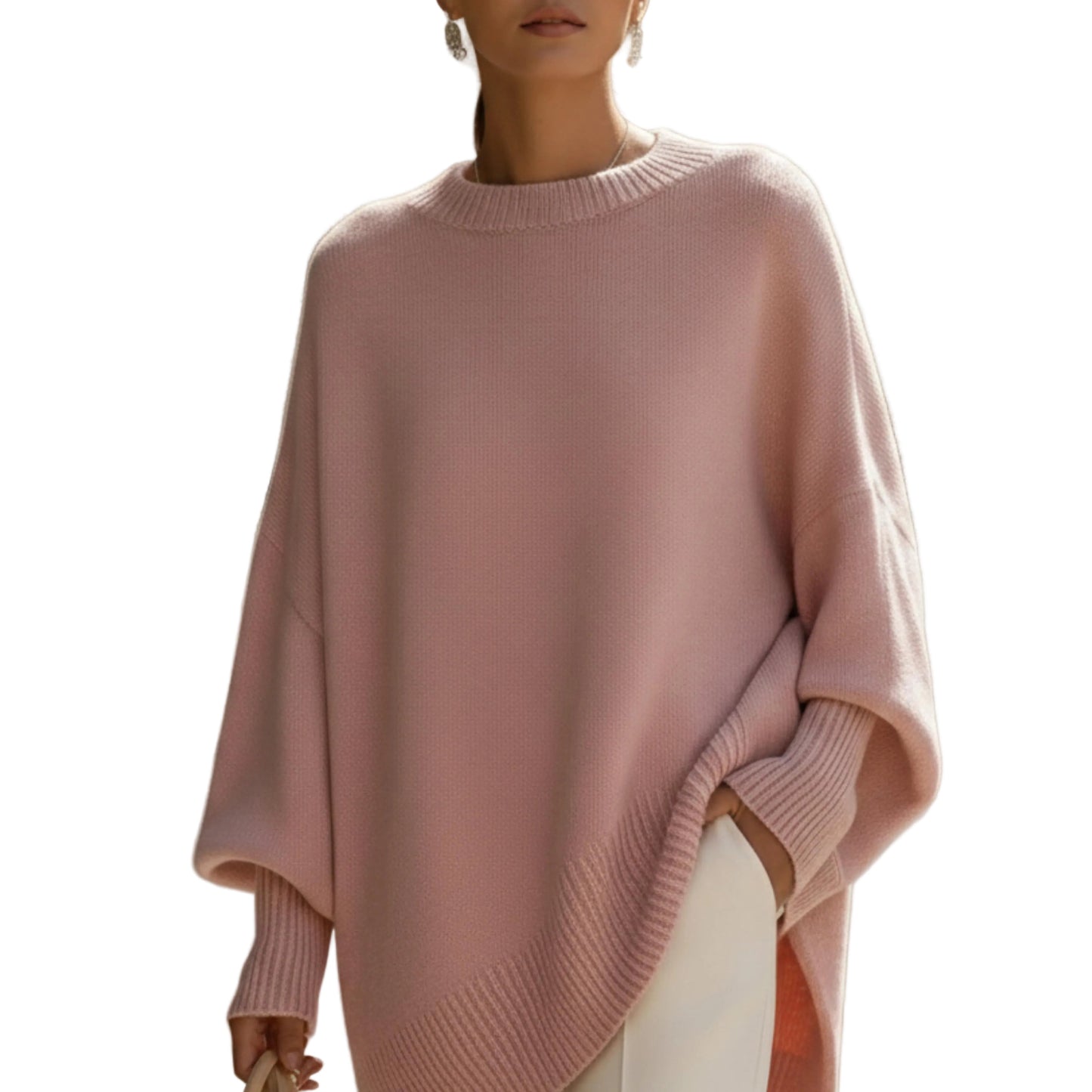 Women's Oversized Knit Sweater With Round Neck-Jivoca