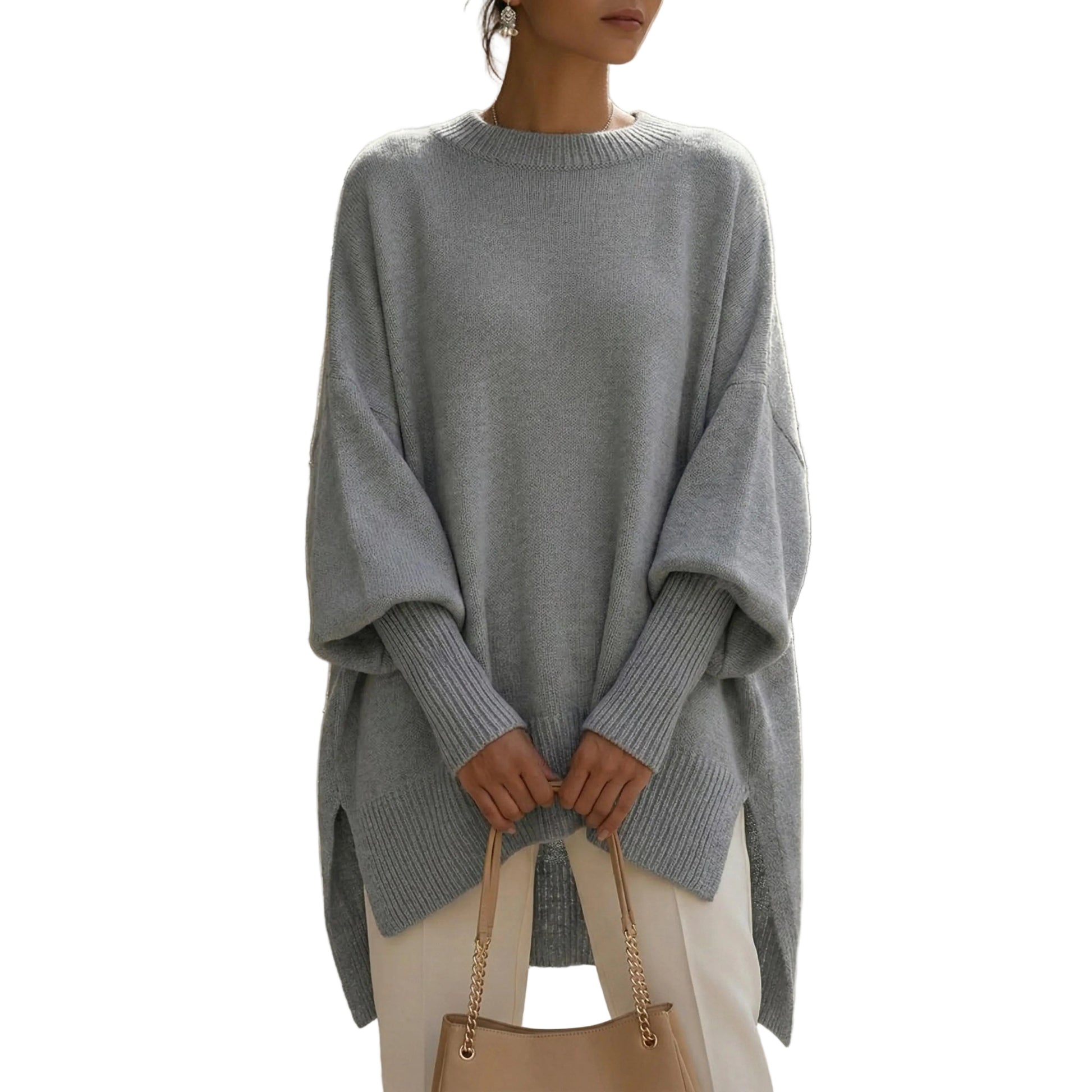 Women's Oversized Knit Sweater With Round Neck-Jivoca