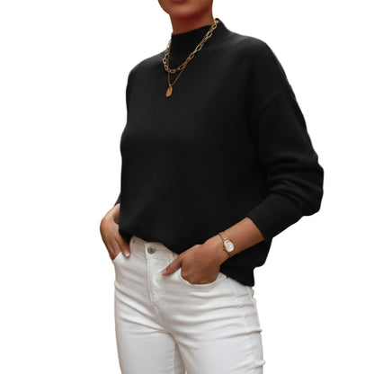 Women's Relaxed Fit Mock Neck Sweater-Jivoca