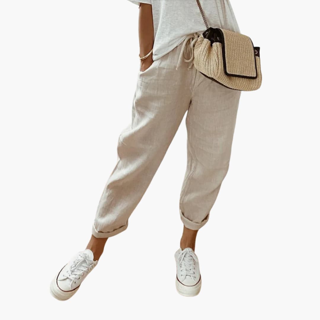 Women's Relaxed Fit Summer Trousers With Drawstring Waist-Jivoca