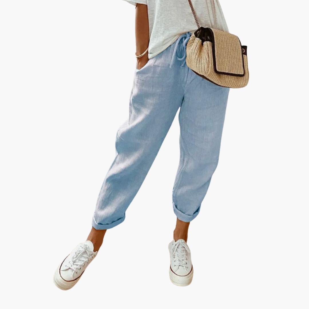Women's Relaxed Fit Summer Trousers With Drawstring Waist-Jivoca