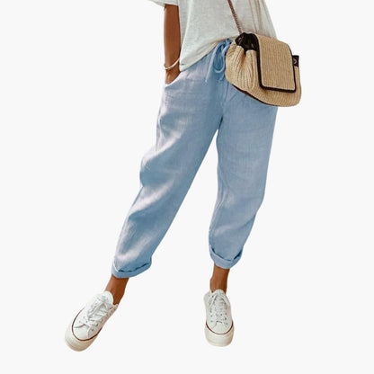 Women's Relaxed Fit Summer Trousers With Drawstring Waist-Jivoca