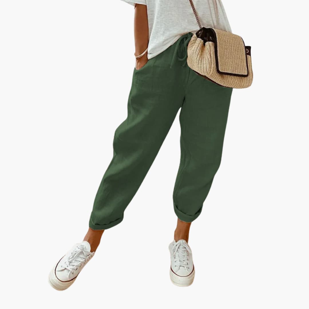 Women's Relaxed Fit Summer Trousers With Drawstring Waist-Jivoca