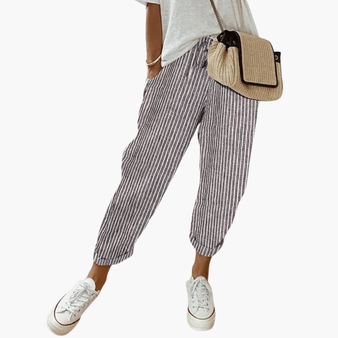 Women's Relaxed Fit Summer Trousers With Drawstring Waist-Jivoca