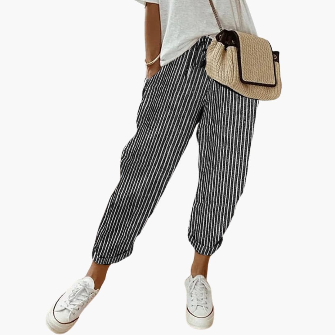 Women's Relaxed Fit Summer Trousers With Drawstring Waist-Jivoca
